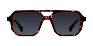 Lentes de sol con montura estilo aviador en estampado carey y lentes polarizadas negras. Presentan un diseño de doble puente estructural y acabado resistente a rayaduras.