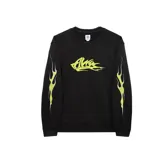 Buzo negro de cuello redondo, con logo de Vans y Alva Skates estampado en el pecho y llamas estampadas en las mangas.