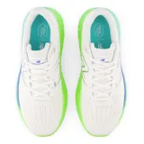 Championes New Balance Fresh Foam Evoz v2 para dama, color blanco con detalles en verde y celeste.