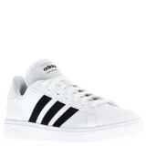 Championes Adidas Grand Court Base 2.0 blancos con las tres tiras clásicas de Adidas en negro.