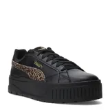 Championes urbanos Puma modelo Karmen II Animal Flair, color negro con plataforma. Presentan capellada de cuero sintético, detalle de animal print en el lateral y logo Puma en dorado.