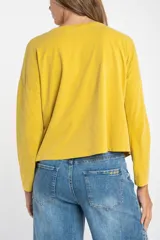 Remera oversize de manga larga color marrón, con cuello redondo y efecto de lavado. Presenta un pequeño bordado en forma de estrella en la parte inferior.