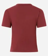 Remera de algodón color vino tinto, de manga corta y cuello redondo, con corte ajustado y ligeramente cropped.