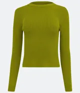 Blusa de manga larga con textura acanalada, cuello redondo y diseño ajustado al cuerpo. Confeccionada en una mezcla de viscosa, poliéster y poliamida.