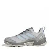 Championes Adidas Terrex Eastrail 3 de mujer, diseñados para trekking y senderismo, en color gris con detalles en celeste y azul. Capellada de malla transpirable con refuerzos sintéticos, mediasuela de EVA y suela Traxion de gran agarre.