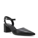 Zapatos de mujer Bottero con punta fina y taco block. Presentan un diseño abierto en los laterales con una tira ajustable al tobillo mediante hebilla metálica.