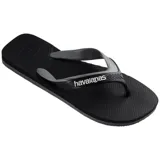 Sandalias tipo ojotas Havaianas modelo Dual, color azul marino con tiras en tono gris oscuro y logo de la marca en relieve.