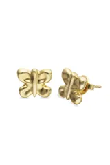 Aros tipo broquel con diseño de mariposa en relieve, con acabado en baño de oro 18k.