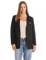 Blazer negro con frente en tejido tipo suede y espalda en tejido de punto. Presenta cuello con solapa, cierre frontal con botones y bolsillos delanteros.