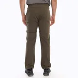 Pantalón de trekking desmontable color verde militar, con diseño funcional que permite convertirlo en short. Cuenta con cintura elástica, cinturón ajustable integrado, múltiples bolsillos con cierre y detalles reflectantes.