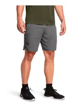 Short deportivo Under Armour Vanish Wvn color gris, de corte recto, con bolsillos laterales y aberturas en el bajo.