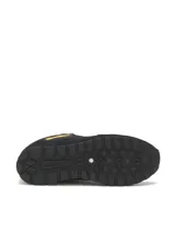 Championes Caterpillar modelo Ventura, de estilo casual y versátil en color negro con detalles en amarillo y blanco. Capellada de gamuza y malla de nylon, entresuela de EVA y suela de goma con tracción.