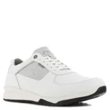 Zapatos casuales Freeway para hombre, de diseño deportivo en color blanco con paneles de malla gris en los laterales. Presentan cierre con cordones, suela de goma bicolor y detalles de marca en la lengüeta y el lateral.