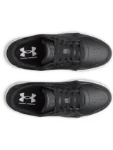 Championes Under Armour modelo Flex, color negro con suela blanca. Presentan un diseño urbano con empeine de cuero premium, panel de talón acanalado y entresuela de EVA para mayor amortiguación.