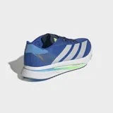Championes de running Adidas Adizero SL 2, color azul con detalles en plateado y verde neón. Presentan una parte superior de malla técnica transpirable y una mediasuela con tecnología Lightstrike Pro para mayor amortiguación y reactividad.