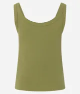 Musculosa de rib en color verde militar, con escote en U y diseño ajustado.