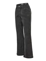 Pantalón de jean Roots RKF negro con efecto acid wash, corte recto y detalle de franja lateral con diseño estampado.
