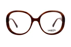 Armazón de anteojos Lancel con diseño redondeado y acabado en carey marrón.