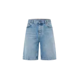 Short de denim estilo bermuda color celeste claro, con diseño de corte recto y tiro medio, confeccionado por la marca Off-White.