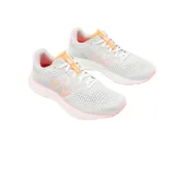 Championes New Balance W520MG8 de mujer, color gris con detalles en rosa y naranja.