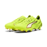 Championes de fútbol Puma Ultra 6 Ultimate FG, color amarillo flúor con detalles en negro y naranja.