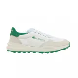 Championes Lacoste modelo L003 Elite Active Evo, color blanco con detalles en verde. Presentan el logo de la marca en el lateral y suela de goma con diseño texturizado.