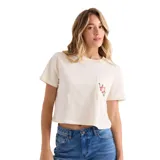 Remera Volcom Bite Club Pocket Dial Tee de manga corta y corte cropped, color blanco. Cuenta con cuello redondo y un bolsillo aplicado en el pecho con estampado de flores.