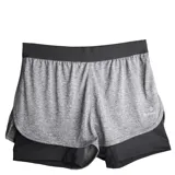 Short deportivo Topper de mujer, modelo KT W TRNG 2 IN 1. Diseño doble capa, con short interior negro ajustado y short exterior gris melange de corte holgado.