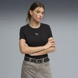 Remera de algodón color negro, de corte ajustado y manga corta, con el logo de Puma bordado en blanco en el centro del pecho.