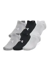 Medias deportivas tipo invisibles de la marca Under Armour, color negro con logo blanco bordado en el empeine y soporte para el arco.