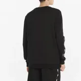 Buzo Puma de hombre color negro, de corte clásico, con cuello redondo y logo estampado en el pecho. Presenta una banda con el logo repetido a lo largo de las mangas.
