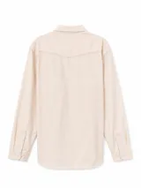 Camisa de pana de manga larga con cuello clásico, cierre frontal con botones y dos bolsillos delanteros con solapa.