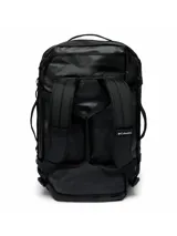 Bolso tipo duffel de 40 litros de capacidad, color negro, con logo de la marca estampado en blanco. Cuenta con múltiples asas de transporte, correas de compresión, compartimento principal amplio y bolsillo exterior con cierre.