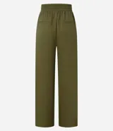 Pantalón recto de piqué azul marino, de tiro alto con cintura elástica y cordón ajustable.