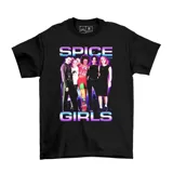 Remera negra de algodón con estampa frontal de las Spice Girls y diseño de estilo retro noventero.