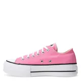 Championes urbanos Converse Chuck Taylor All Star Lift Platform, color rosa, con plataforma blanca y cordones blancos.