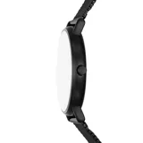 Reloj Skagen Signatur con caja de acero inoxidable negra de 40mm, esfera azul y malla metálica negra. Incluye una correa de cuero marrón intercambiable.