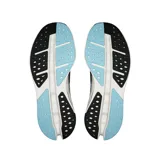 Championes de running On Running modelo Cloudsurfer Max, color azul marino con entresuela blanca gruesa con perforaciones y detalles en celeste.