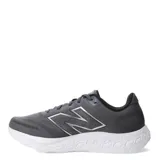 Championes de running New Balance modelo 680 v8, confeccionados en tejido knit transpirable color gris. Presentan mediasuela con tecnología Fresh Foam para mayor amortiguación, suela de goma con detalles en verde menta y el logo característico de la marca en los laterales.