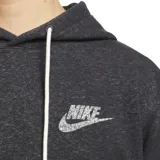 Canguro Nike de frisa gris oscuro con capucha y cordones blancos. Logo de la marca bordado en el pecho.