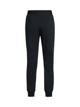 Pantalón deportivo Under Armour de tiro alto, color negro, con cintura elástica y puños ajustados en los tobillos. Presenta el logo de la marca en la pierna derecha.