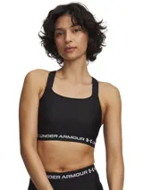 Top deportivo Under Armour HeatGear High color negro, con tirantes ajustables y banda elástica inferior con el nombre y logo de la marca en contraste.