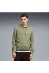 Canguro Puma color verde seco, con capucha ajustable por cordón, bolsillo tipo canguro en el frente y puños y dobladillo acanalados. Cuenta con un pequeño estampado circular en el pecho con el logo de la marca.