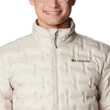 Campera puffer Columbia Delta Ridge II Down Heat Seal, color beige, con diseño acolchado termosellado, cuello alto, cierre frontal y bolsillos laterales con cremallera.