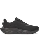 Championes de running Under Armour Ascend de color negro, confeccionados con malla ligera y transpirable en la parte superior. Cuentan con refuerzos en el mediopié, amortiguación Charged+ Cushioning en la entresuela para mayor absorción de impactos y suela exterior de goma resistente. Presentan cordones estándar y el logo de la marca discretamente grabado en el lateral y talón.
