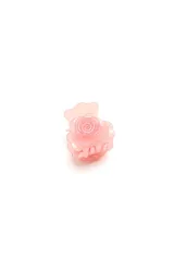 Broche para el pelo tipo clip con diseño de flor de rosa en color rosado traslúcido.