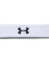 Vincha deportiva Under Armour Performance Headband, color blanco con logo bordado en negro.
