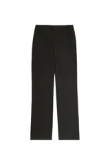 Pantalón de vestir de corte recto y tiro bajo, confeccionado en tela con estampado de rayas diplomáticas. Presenta cierre frontal con cremallera y diseño estructurado.