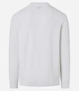 Buzo azul marino de algodón texturizado, con cuello redondo y mangas largas con puños ajustados.