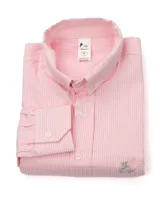 Camisa de hombre a cuadros rojos y blancos, de manga larga y corte clásico.